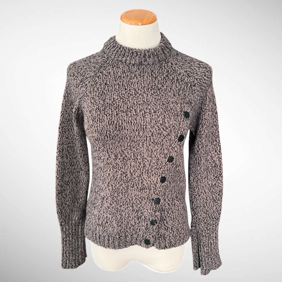 Zara Mockneck Pullover Sweater Asymmentrical Front Buttons - Picture 4 of 11